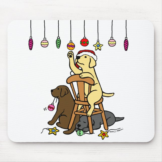 Labradors and Christmas Ornaments Cartoon Mouse Pad (Front)