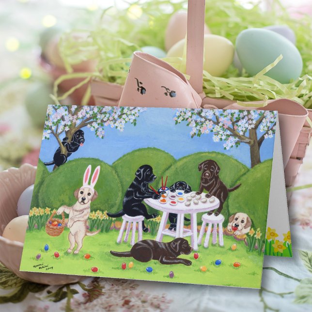 Labradors and Easter Eggs Holiday Card (Labradors and Easter Eggs Card featuring Labradors painting Easter Eggs and doing funny antics.  )