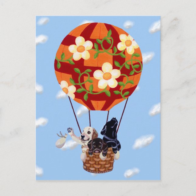 Labradors & Hot Air Balloon Painting Postcard (Front)