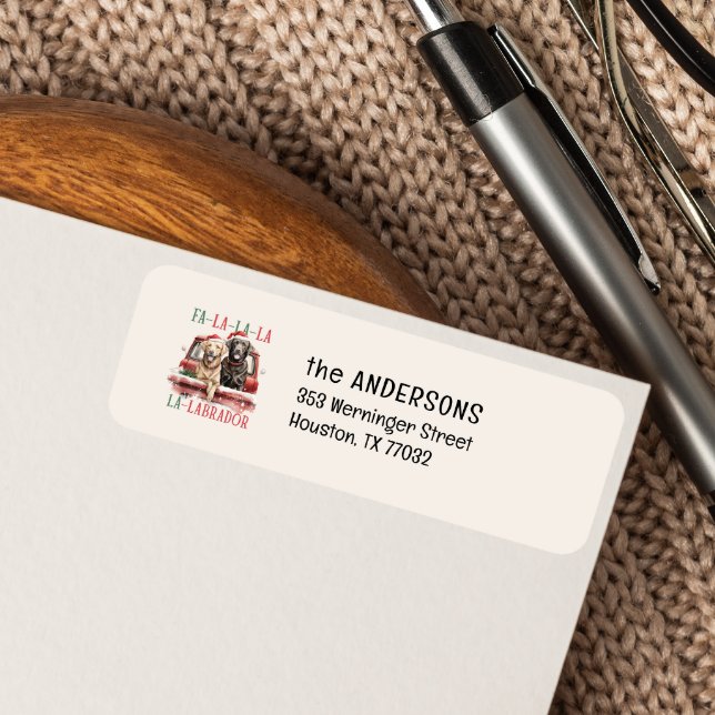 LABRADORS ON RED TRUCK FA LA LA CHRISTMAS (FA LA LA LABRADOR VINTAGE RED TRUCK RETURN ADDRESS FOR DOG LOVERS LABRADOR RETRIVER OWNER CHRISTMAS )