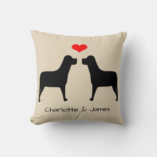 Labradors silhouette with heart personalised cushion (Front)