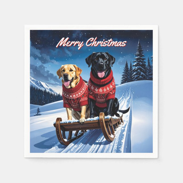 Labradors Sled Ride Christmas Napkin (Front)