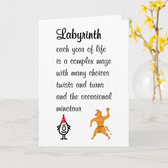 Labyrinth A Funny Happy Birthday Poem Card (Yellow Flower)