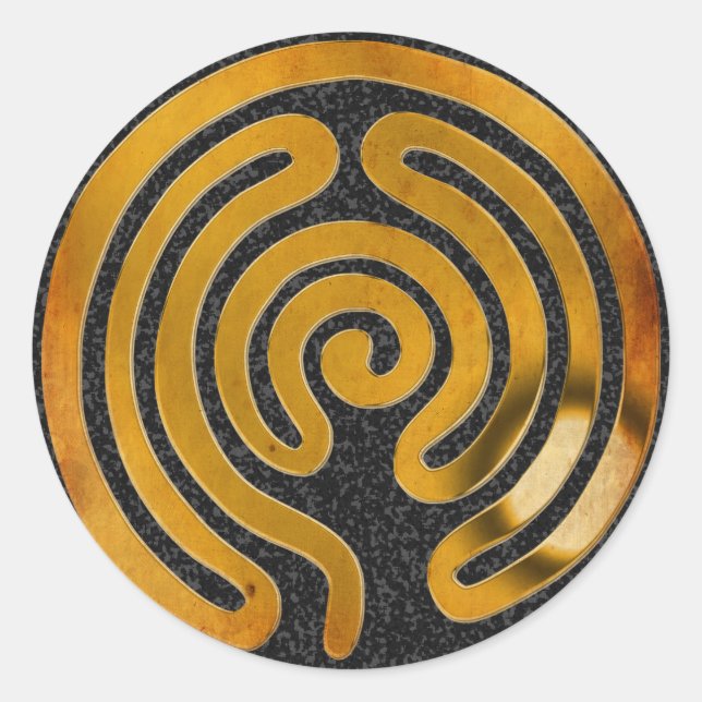 labyrinth antique gold | black splatter classic round sticker (Front)