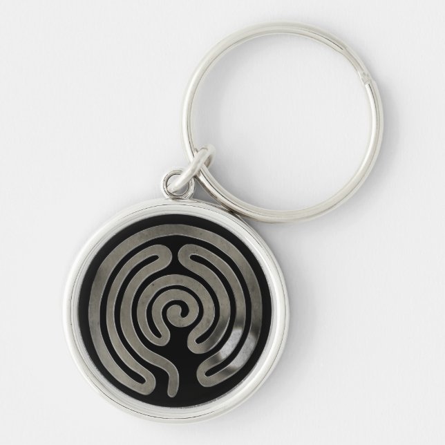 labyrinth antique silver | black splatter key ring (Front)