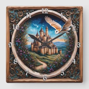 Labyrinth Gate Castle Fantasy Art Square Wall Clock