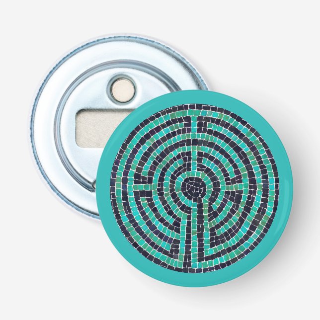 LABYRINTH III Button Bottle Opener - Turquoise (Front)