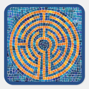 LABYRINTH IV Large Square Stickers - Blue