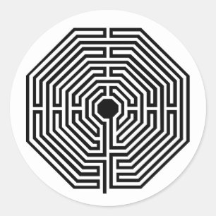Labyrinth Maze Cathedral of Amiens Black and White Classic Round Sticker