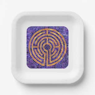 LABYRINTH MOSAIC 7" Square Paper Plates - White