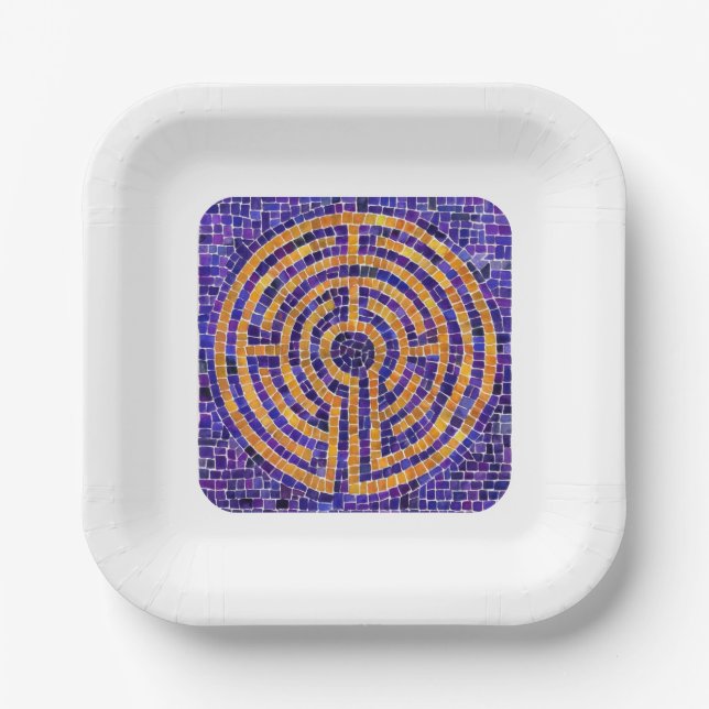 LABYRINTH MOSAIC 7" Square Paper Plates - White (Front)