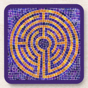 LABYRINTH MOSAIC Hard Plastic Coasters - Purple