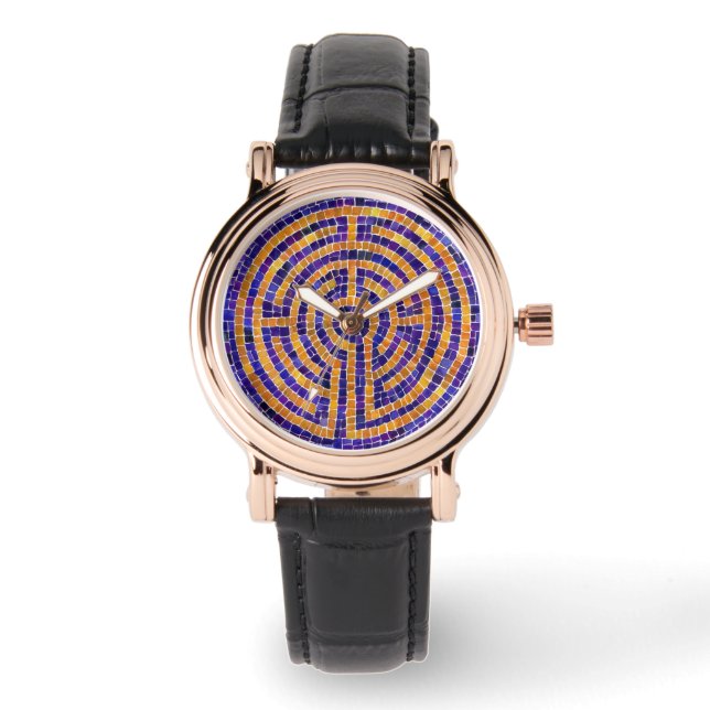 LABYRINTH MOSAIC Perfect Square Leather Watch (Front)