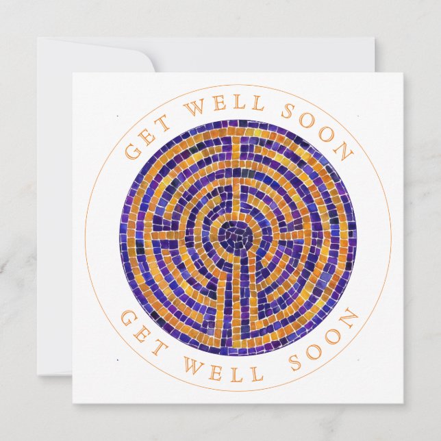 LABYRINTH MOSAIC Square Flat Get Well Card (Front)