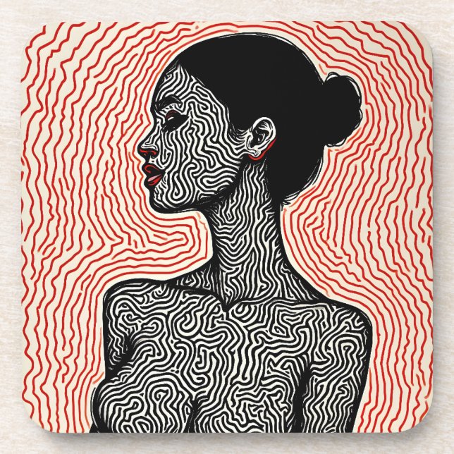 Labyrinth of Her Awakening – A Minimalist Portrait Coaster (Front)