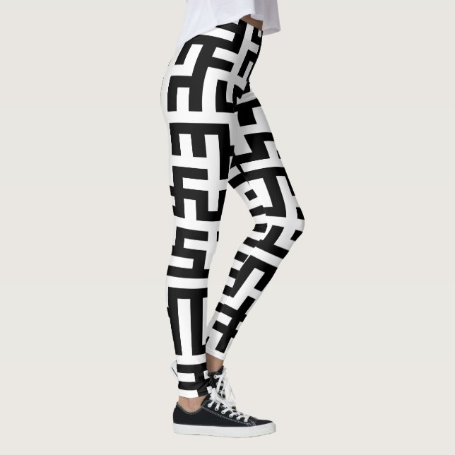 Labyrinth Stripes Pattern black + your background Leggings (Right)