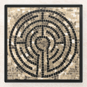 LABYRINTH V Glass Coaster - Black