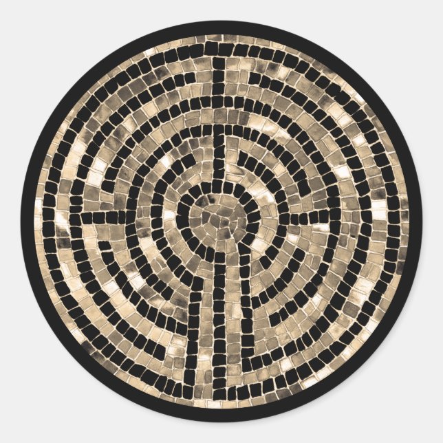 LABYRINTH V Large Round Stickers - Black (Front)