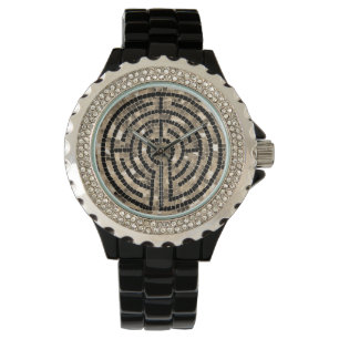 LABYRINTH V Rhinestone Black Enamel Watch