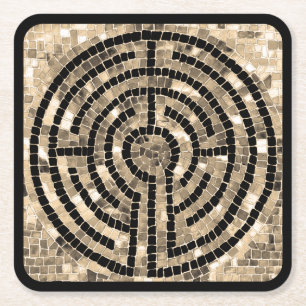 LABYRINTH V Square Paper Coasters - Black