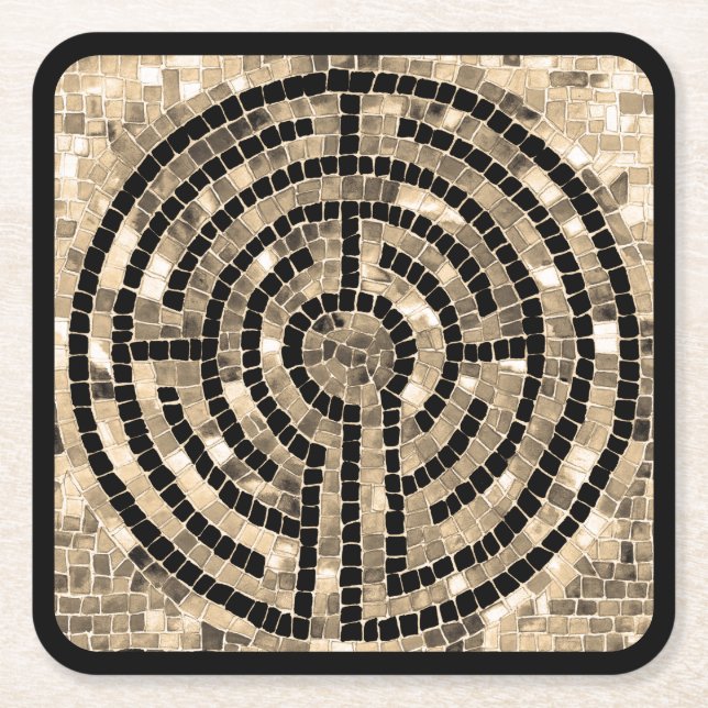 LABYRINTH V Square Paper Coasters - Black (Front)