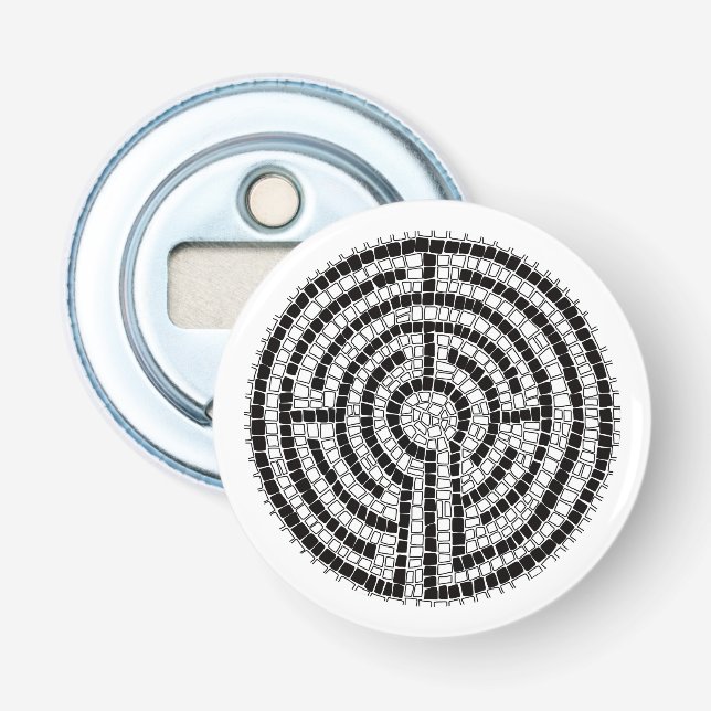 LABYRINTH VII Button Bottle Opener - White (Front)