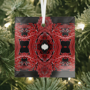 Labyrinthine Red Abstract Acrylic Fluid Art Glass Tree Decoration