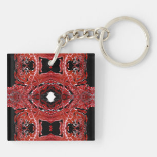 Labyrinthine Red Abstract Acrylic Fluid Art Key Ring