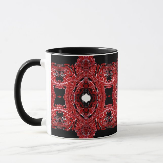 Labyrinthine Red Abstract Acrylic Fluid Art Mug (Left)