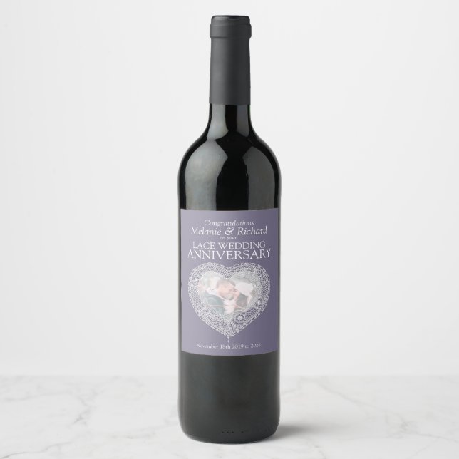 Lace 13th wedding anniversary custom wine labels (Front)