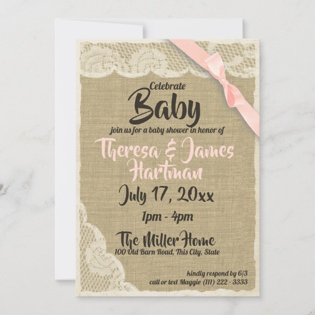 Lace and Burlap Baby Shower Invitation (Front)