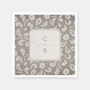 Lace and burlap rustic country wedding monogram napkin