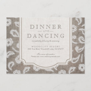 Lace and burlap rustic country wedding reception enclosure card