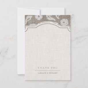 Lace and burlap rustic country wedding thank you card