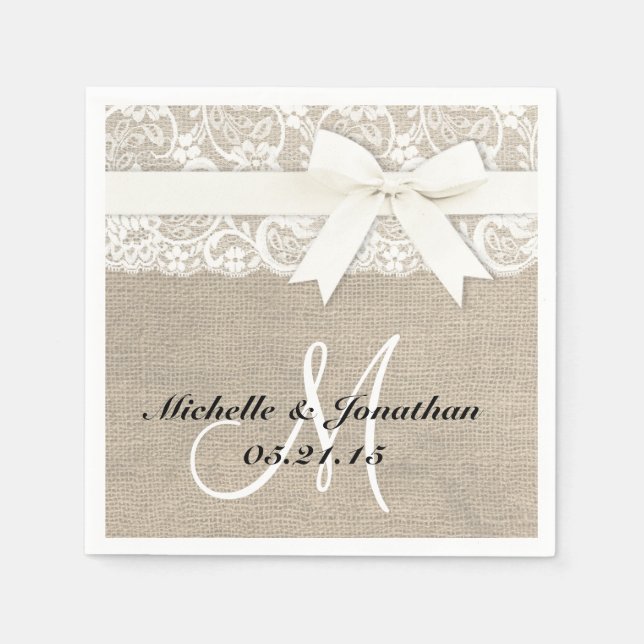 Lace and Burlap Rustic Wedding Napkin White (Front)