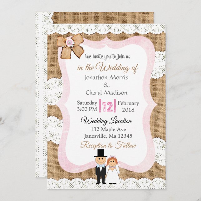 Lace and Burlap Wedding Invitation (Front/Back)