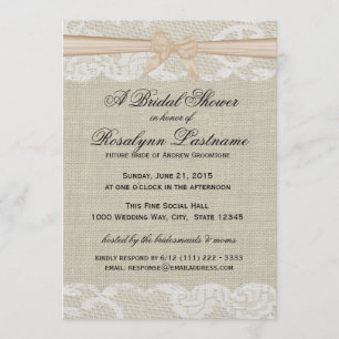 Lace and Burlap with Peach Bow Bridal Shower Invitation
