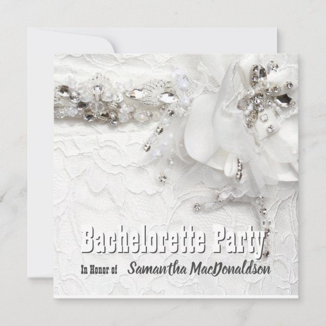 Lace and diamante dress bachelorette party invitation (Front)
