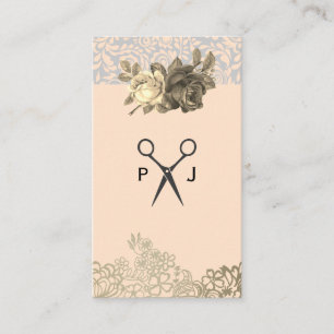 Lace and Floral Hair Stylist Monogram Business Card