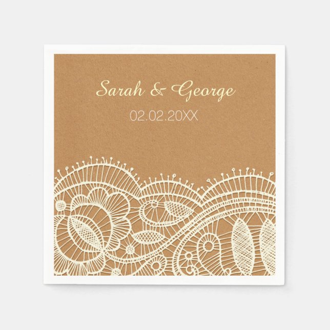Lace and Kraft Paper Wedding Napkin (Front)