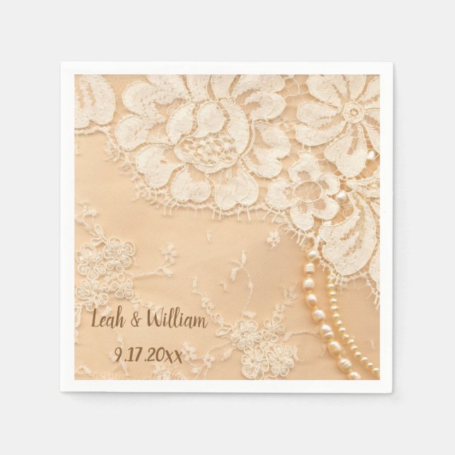 Lace and Pearls ecru Napkin (Front)