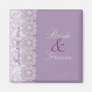 Lace and Pearls Lavender Save the Date Magnet