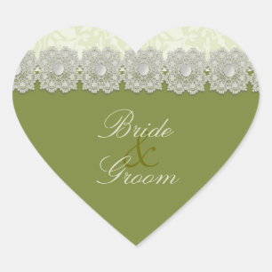 Lace and Pearls Moss Green Wedding Stickers