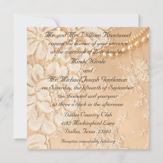 Lace and Pearls Wedding Invitation (Front)