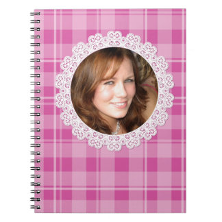 Lace and Plaid -Heart on Pink- Spiral Notebook