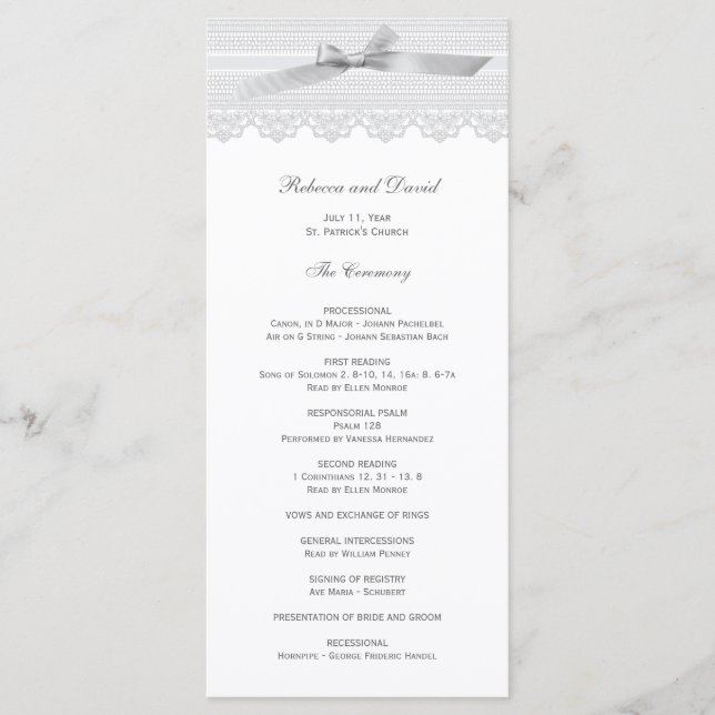 Lace and Ribbon wedding programs Programme (Front)