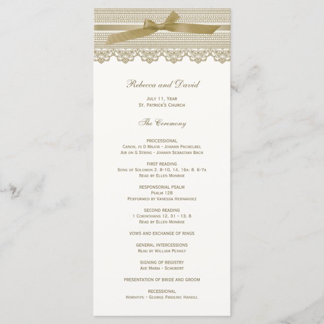 Lace and Ribbon wedding programs Programme (Front)