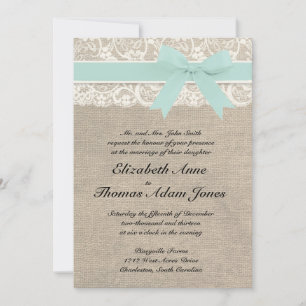 Lace and Rustic Burlap Wedding Invitation Seafoam