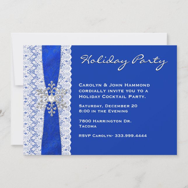 Lace and Snowflake Holiday Party Invitation (Front)