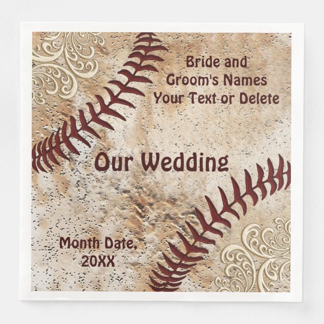Lace and Vintage Baseball Themed Wedding Napkins (Front)